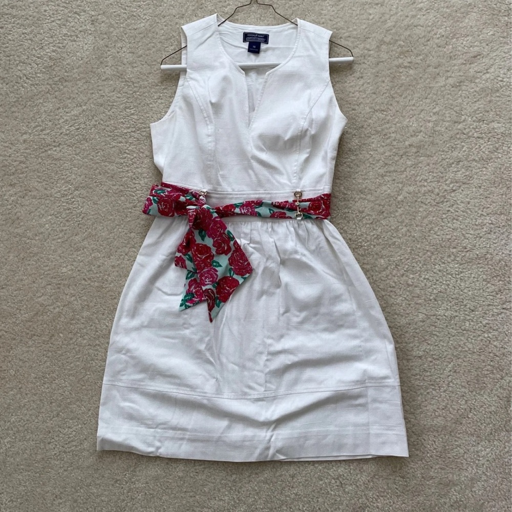 Vineyard Vines White Midi Dress with Floral Belt